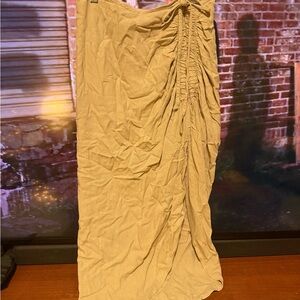 Elegant Beige Ruched Midi Skirt